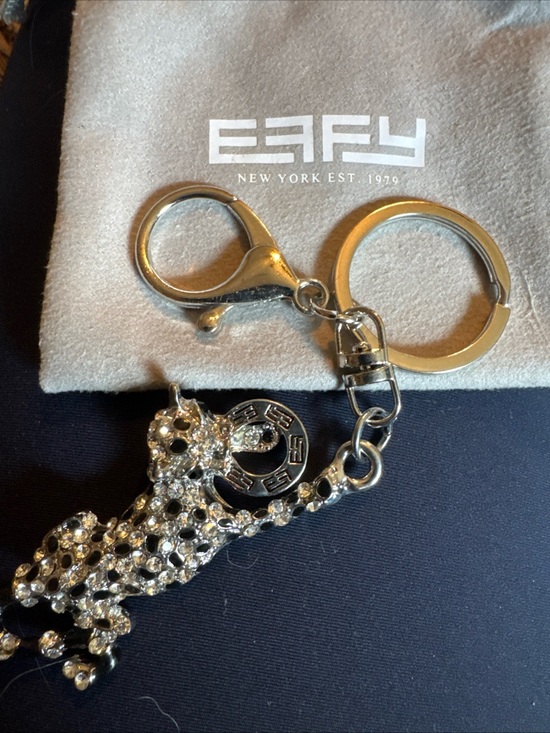 Effy Accessories - Effy Silver-Tone Crystal Leopard Key & Card Holder Charm